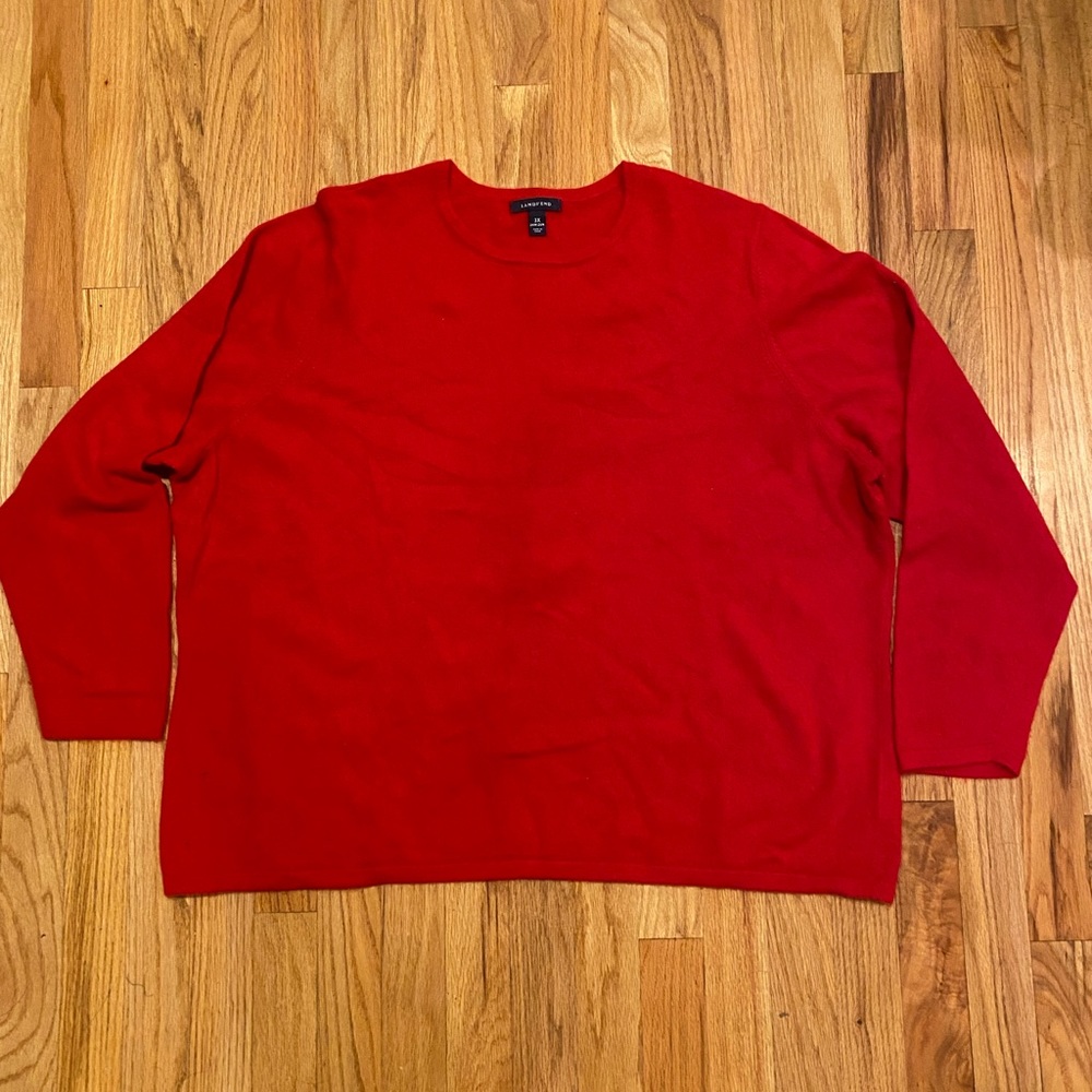 Lands End Women 3X 24W-26W Cashmere Red Long Sleeve Crewneck Sweater